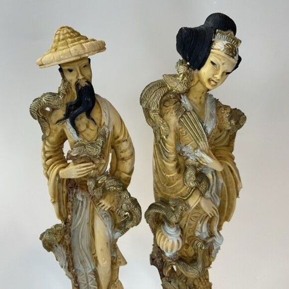Vintage Lot of 2 ArtMark Italy Goddess & Sorcerer Statues Resin Asian Decor 9.5" - Picture 7 of 14